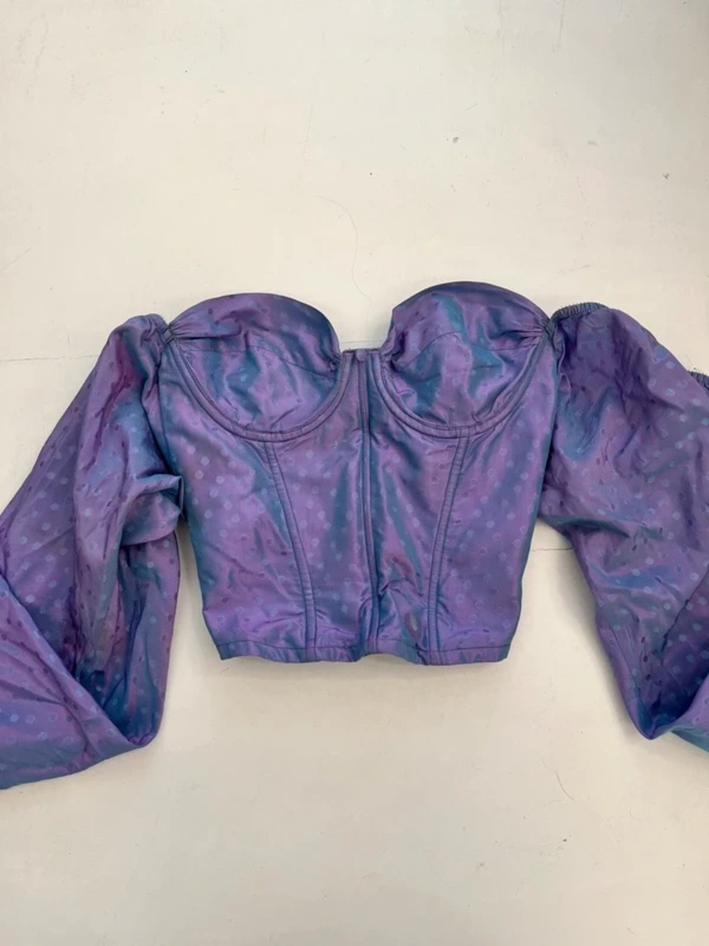 Lavender Off-Shoulder Bustier Crop Top with Puff Sleeves